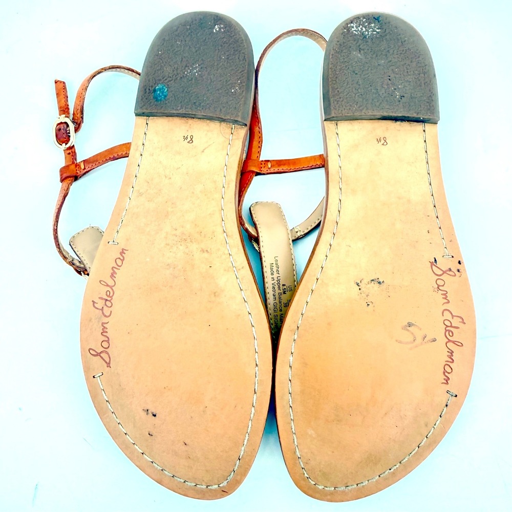 Sam Edelman Gigi Signet Sandals Women 8.5 Brown Leather T-Strap Flat Boho Summer - Picture 12 of 12